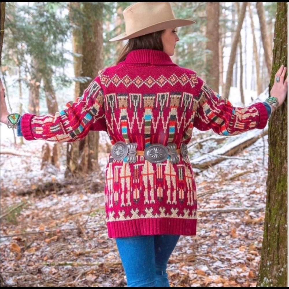 Tasha Polizzi Yei Cardigan.  Aztec Western Sweater red Holly southwestern M net